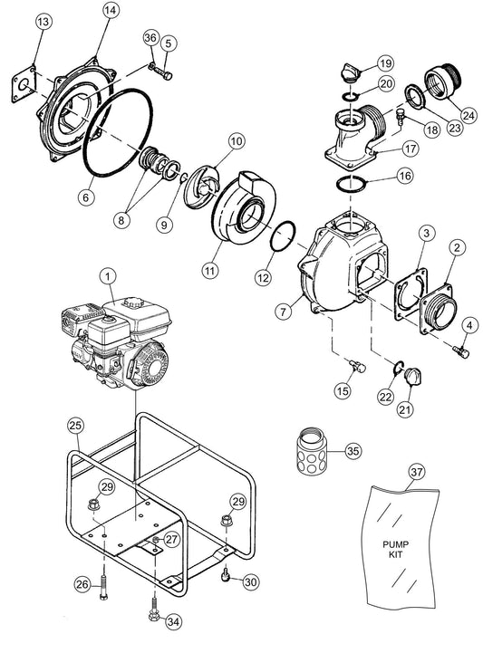 MQ QP303H pump Assembly Parts By Multiquip