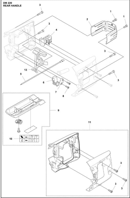 Rear Handle Parts For Core Drill Motors DM 220 By Husqvarna