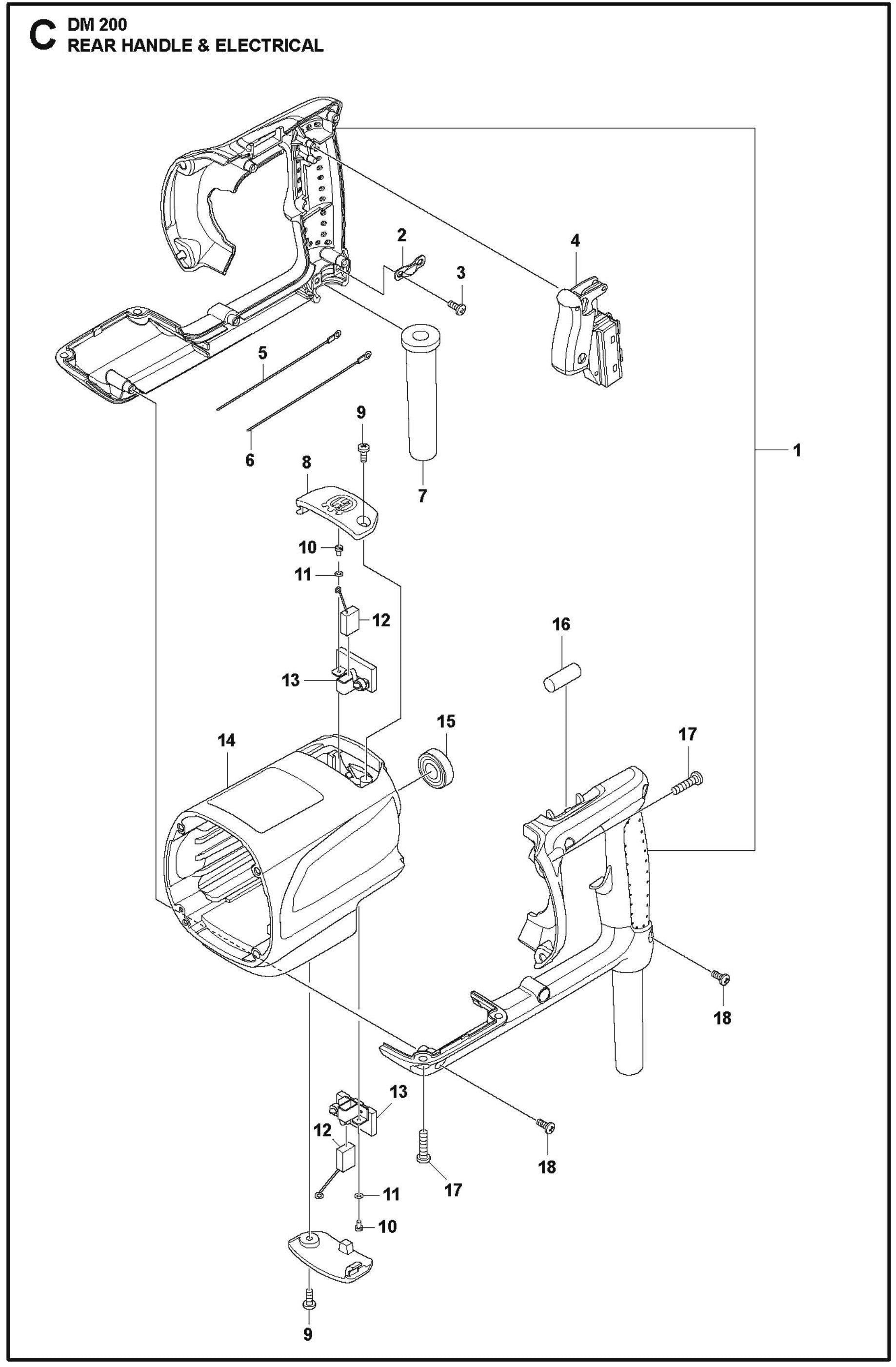 Rear Handle And Electrical Parts For DM 200 By Husqvarna
