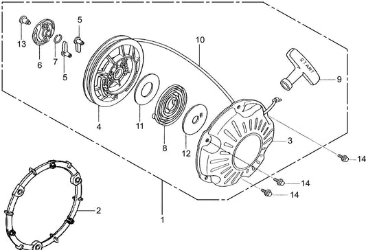 MTX80HDR Honda GX120RTKRBF Engine Recoil Starter Assembly Parts