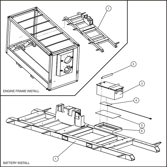 Engine Frame and Battery Group Assembly Parts for SH-750 (17-000001 and UP) by Allmand