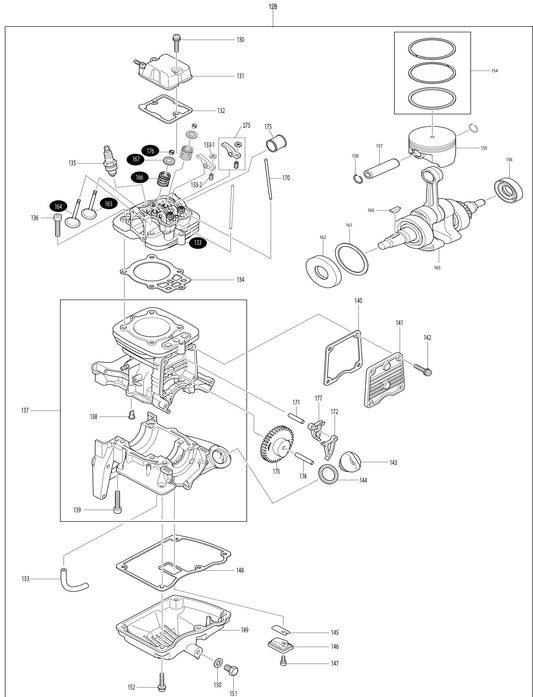 Short Block Assembly Parts For EB7650WH, EB7650TH Blower parts By Makita