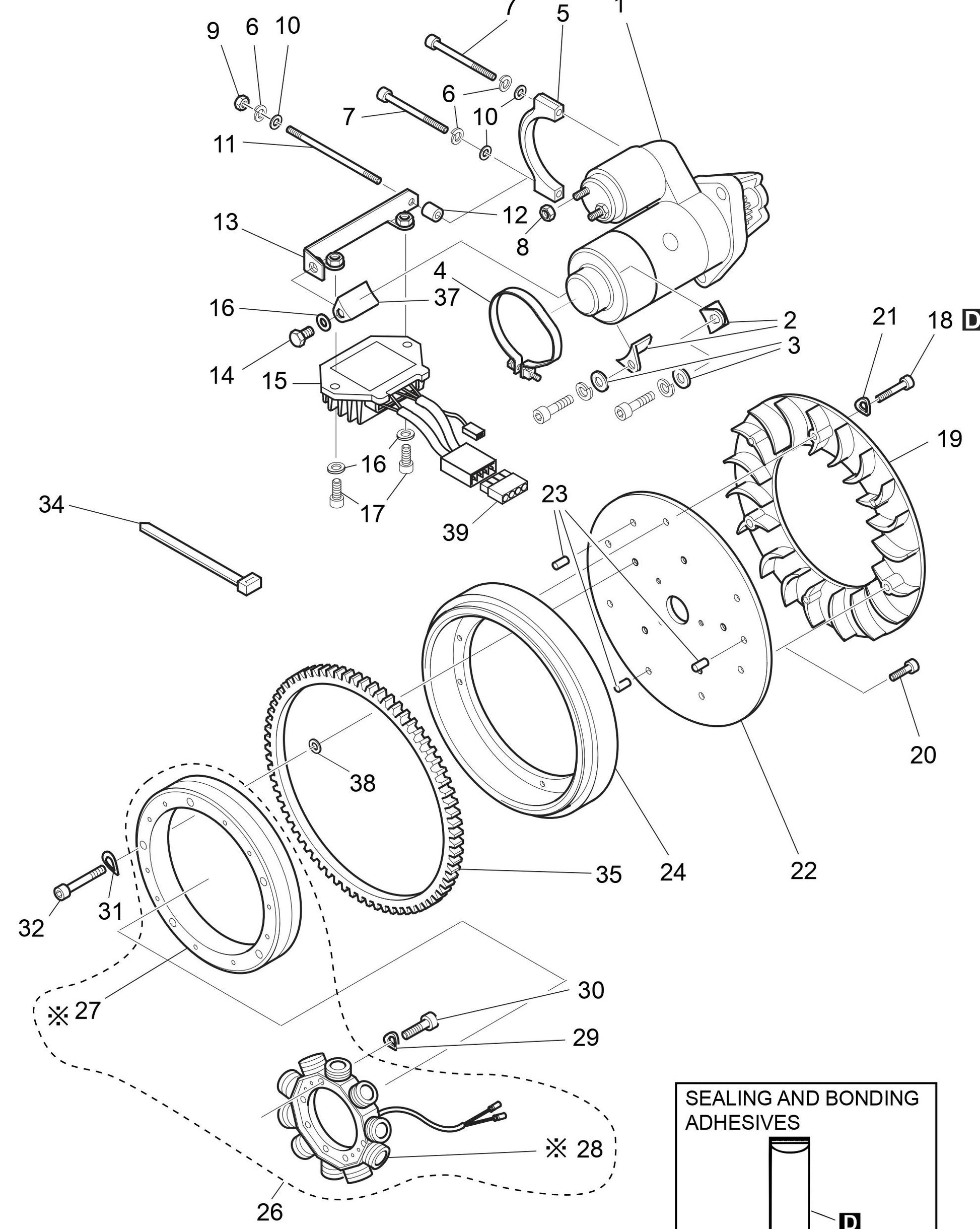 MVH308DZ HATZ 1B30 Engine Starter Alternator Assembly Parts