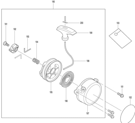Starter Assembly Parts For EB5300WH, EB5300TH Blower By Makita