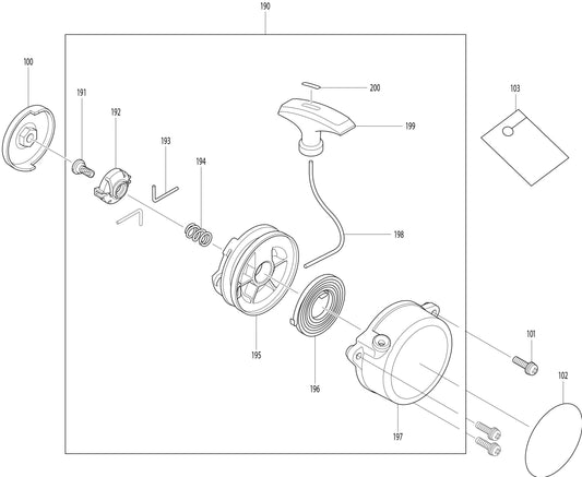 Starter Assembly Parts For EB7650WH, EB7650TH Blower parts By Makita