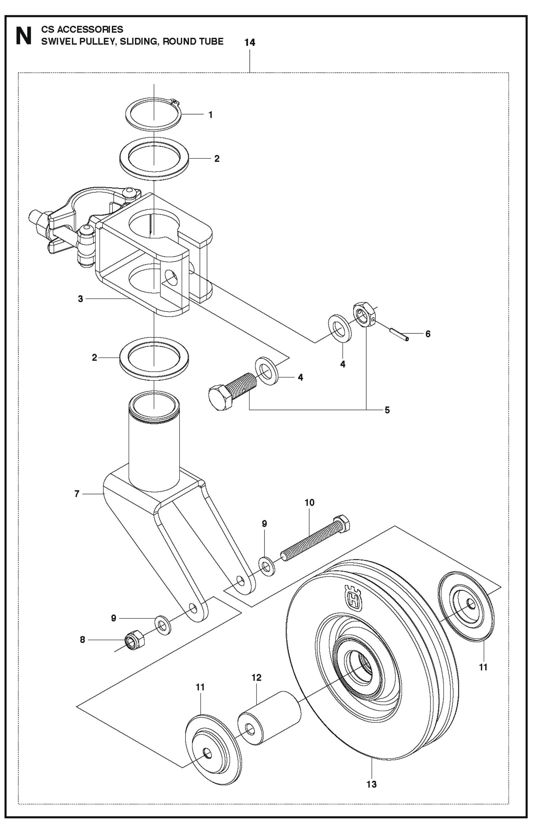 Swivel Pulley, Sliding, Round Tube Parts For CS 10 Saw Accessories By Husqvarna
