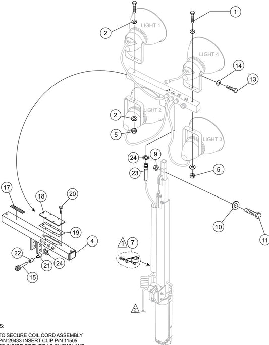 T-Bar (S/N 901681 AND BELOW) Assembly Parts For LT12 Series Light Tower By Multiquip 