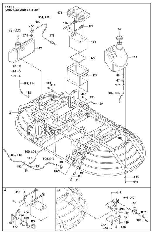Tank Assembly And Battery Parts For Ride On Trowel CRT 48 Petrol By Husqvarna
