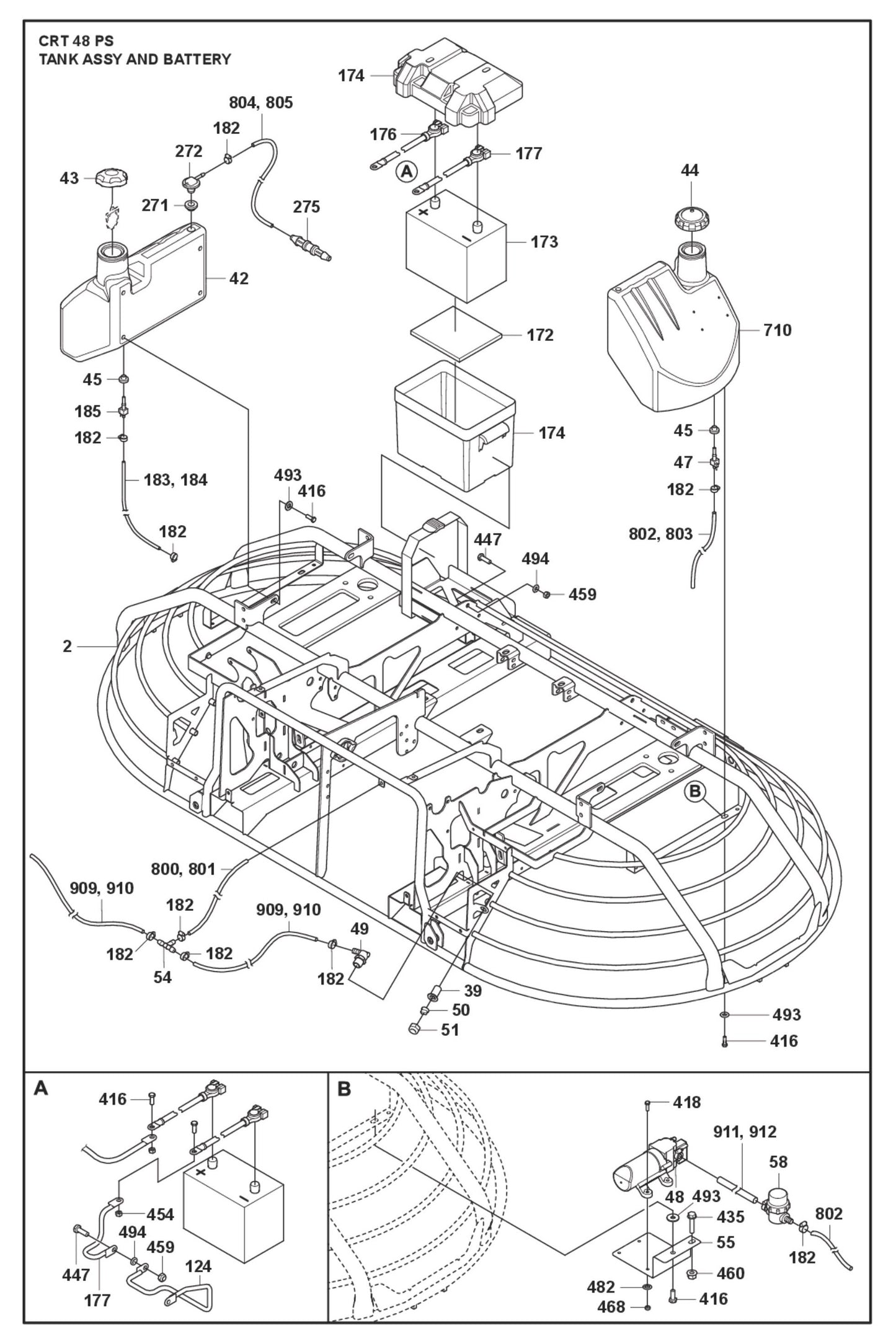 Tank Assembly And Battery Parts For Ride On Trowel CRT 48 PS By Husqvarna