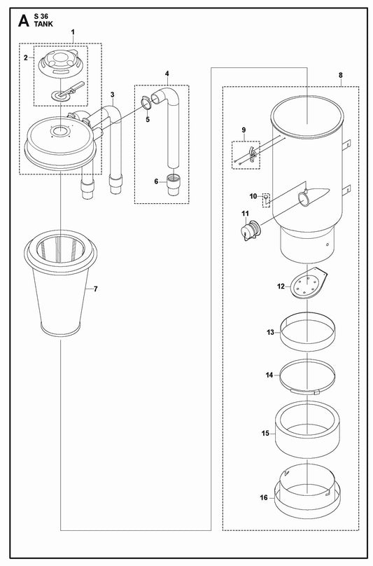 Tank Parts For S 36 Dust Extractor By Husqvarna