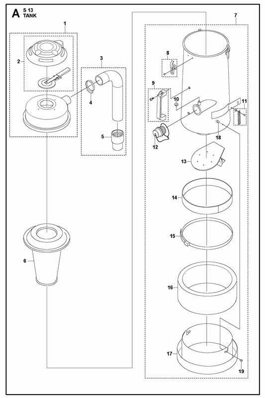 Tank Parts For S 13 Dust Extractor By Husqvarna