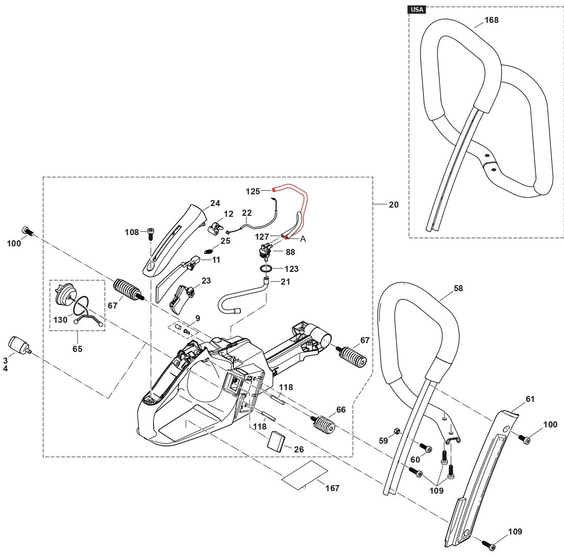 Tank Handle Assembly Parts For EA6100PREG, EA6100PREL, EA6100PRGG Gas Chain Saw Parts by Makita