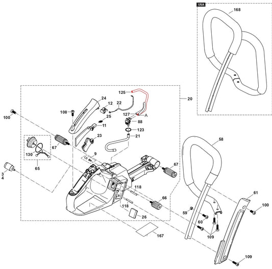 Tank Handle Assembly Parts For EA6100PREG, EA6100PREL, EA6100PRGG Gas Chain Saw Parts by Makita