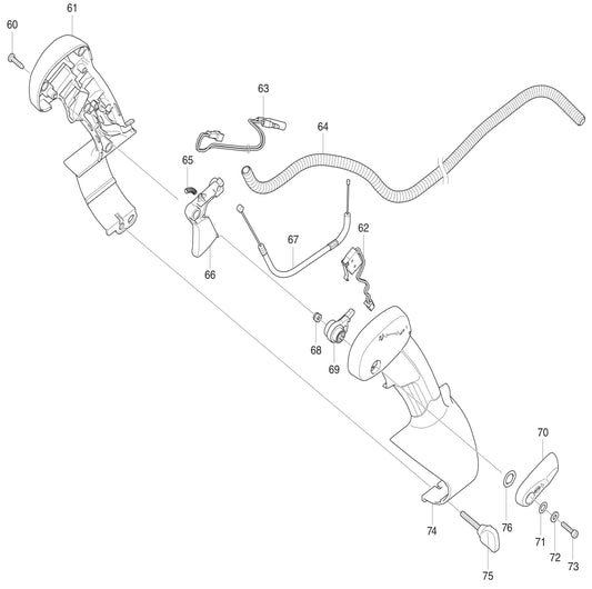 Throttle, Engine Cover Assembly Parts For BBX7600N Blower, BBX7600N - 4-Stroke Bagpack Blower, BBX7600 - 4-Stroke Bagpack Blower, BBX7600CA - 75.6 CC Bagpack Blower Parts By Makita