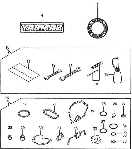MT86D2 Yanmarl-48V6 Engine Tools, Labels And Gasket Assembly Parts