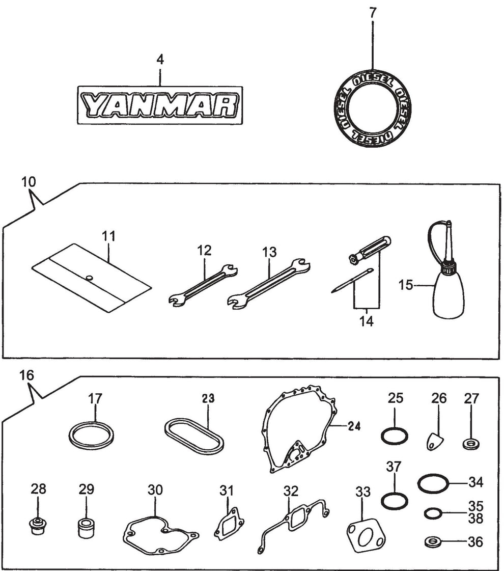 MT86D2 Yanmarl-48V6 Engine Tools, Labels And Gasket Assembly Parts