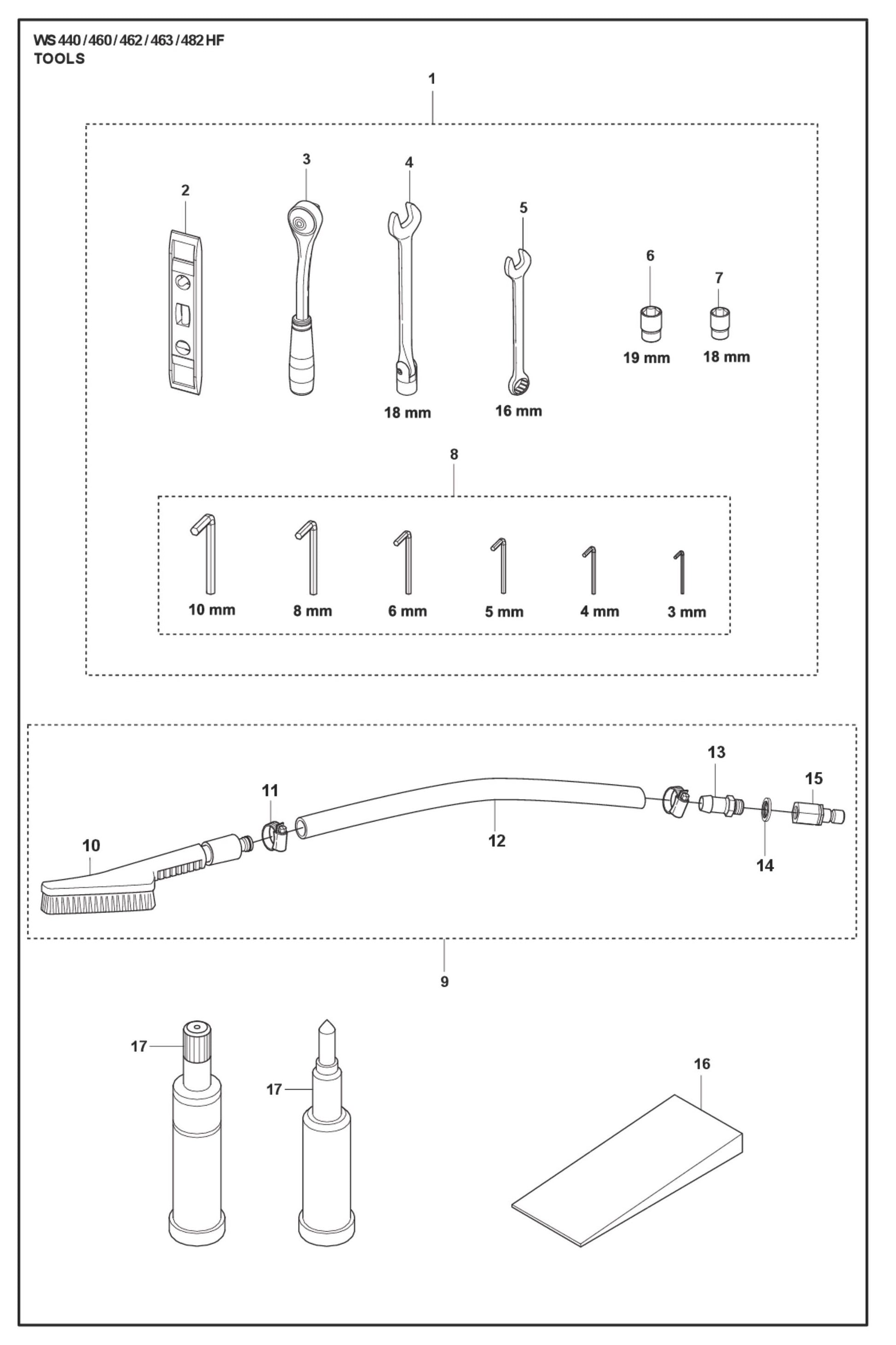 Tools Parts for WS 460 By Husqvarna
