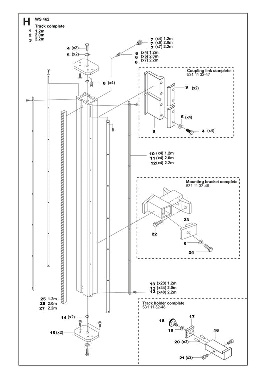 Track Complete Assembly Parts For WS 462, WS 463 By Husqvarna