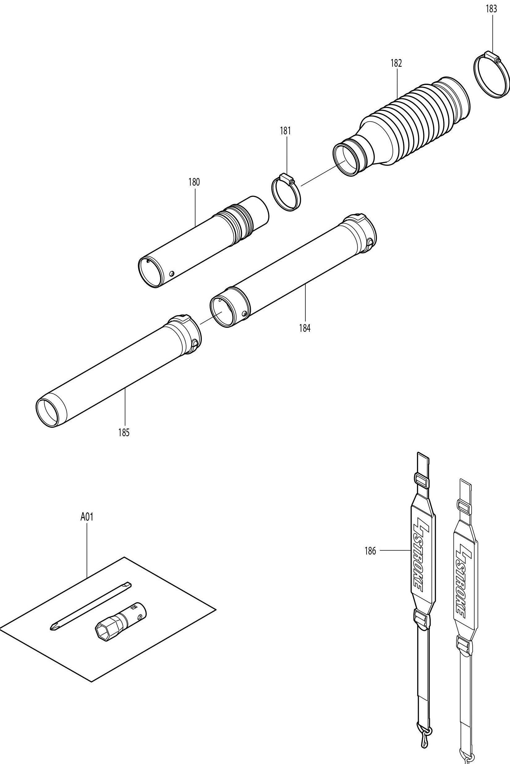 Tube Assembly Parts For BBX7600N Blower, BBX7600N - 4-Stroke Bagpack Blower, BBX7600 - 4-Stroke Bagpack Blower, BBX7600CA - 75.6 CC Bagpack Blower Parts By Makita