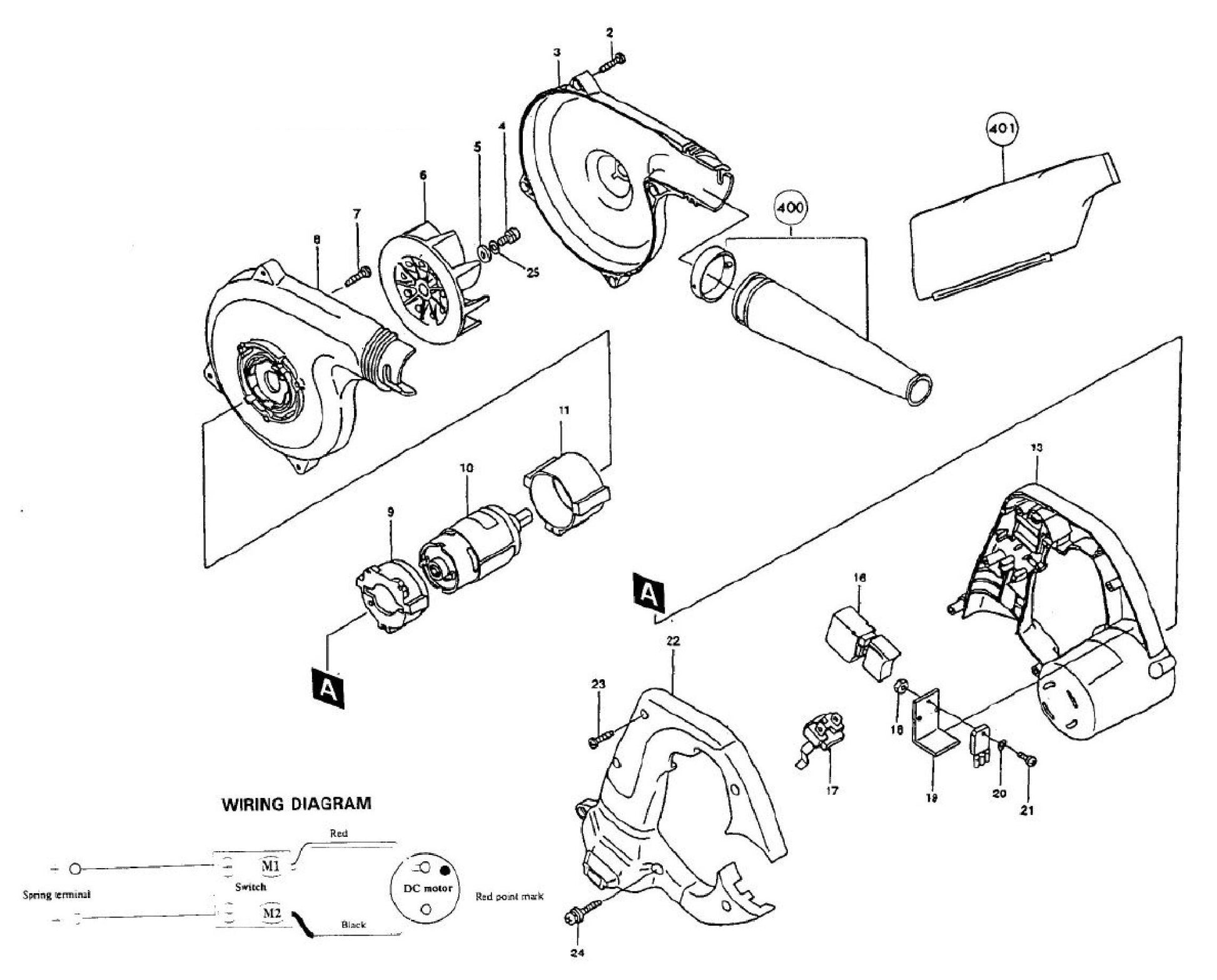 UB121DZ 12V Cordless Blower Assembly Parts By Makita