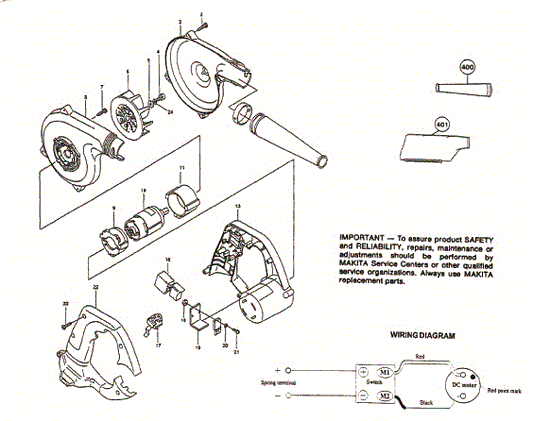 UB141DZ Cordless Blower Assembly parts by Makita