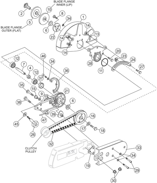 HS62A V-Belt Cover (Pulley)/ Blade Guard Assembly Parts