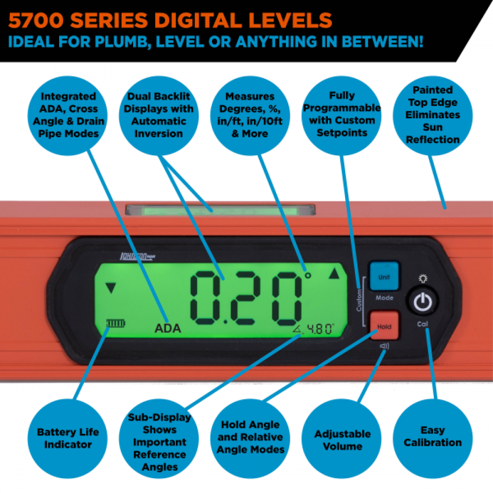 24" Waterproof Digital Level 5700-2400D by Johnson Level replaces 1880-2400
