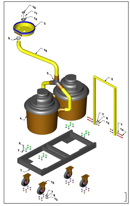 PRO-1200G Dual Vacuum Cart Assembly Parts By Northrock