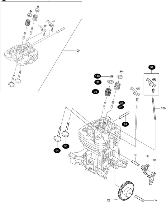 Valves And Head Assembly Parts For BBX7600N Blower, BBX7600N - 4-Stroke Bagpack Blower Parts By Makita