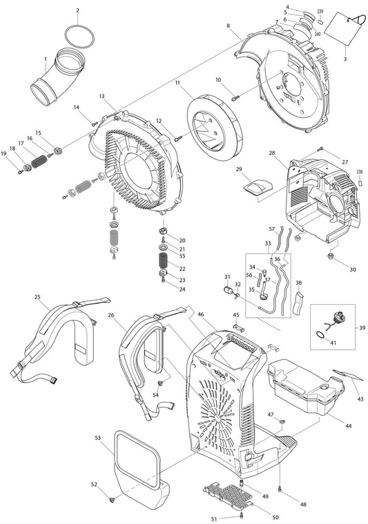 Volute Case, Cushion, Fuel Tank Assembly Parts For EB7650TH, EB7650WH Blower parts By Makita
