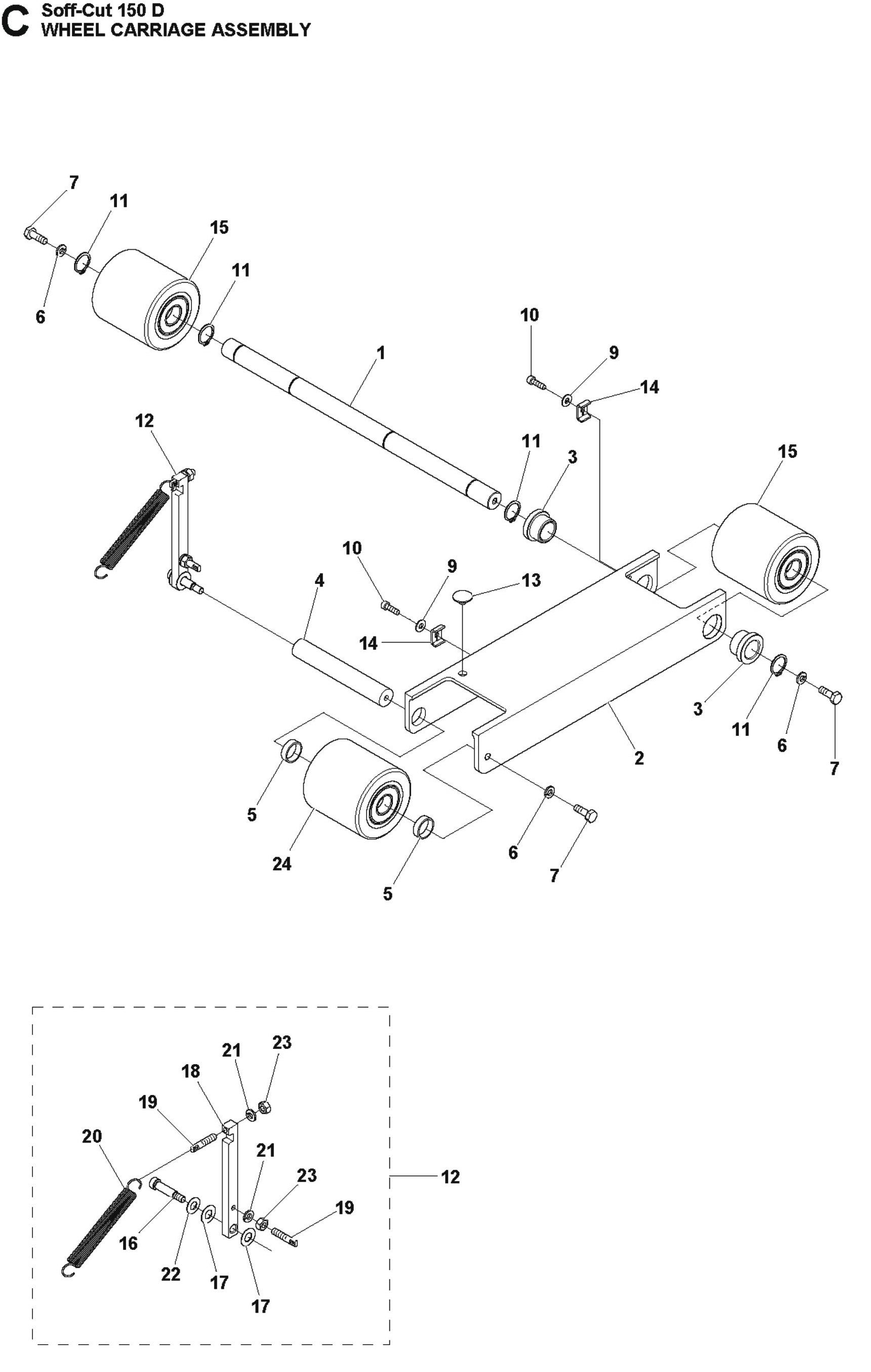 Wheel Carriage Assembly Parts For Soff Cut 150 D By Husqvarna