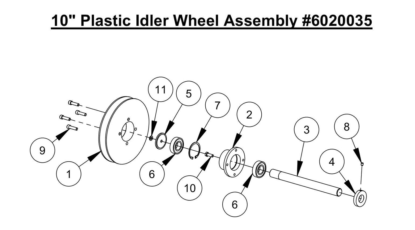 WS25 10" Plastic Idler Wheel Assembly Parts