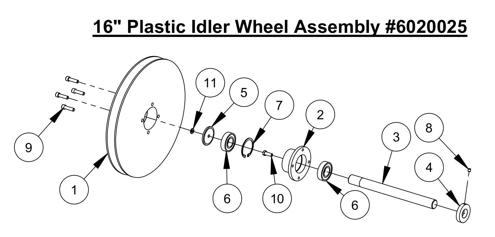 WS25 16" Plastic Idler Wheel Assembly Parts