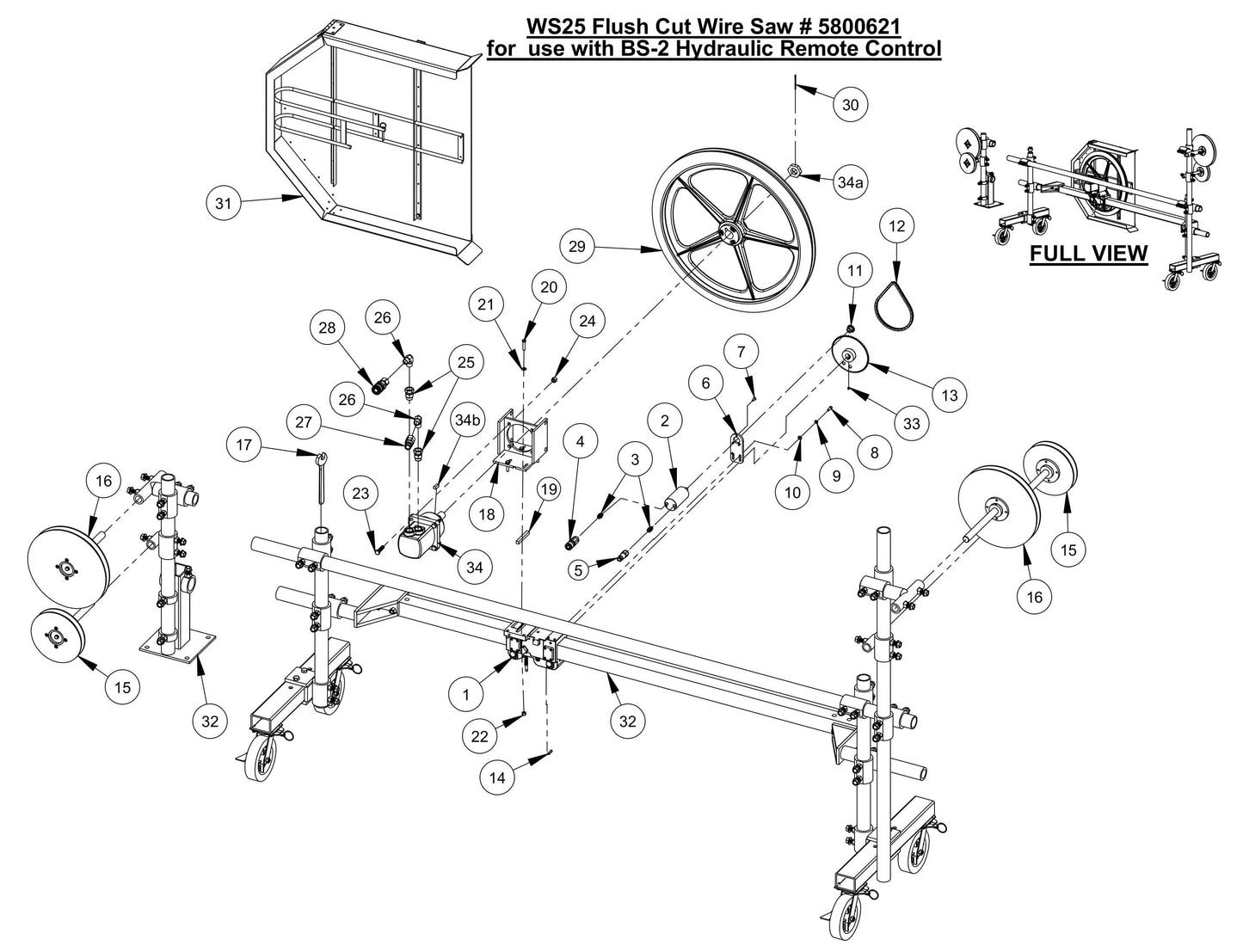 WS25 Flush Cut Wire Saw for use with BS-2 Hydraulic Remote Control Assembly Parts