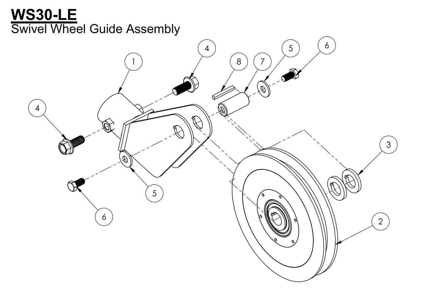 WS30-LE Swivel Wheel Guide Assembly Parts
