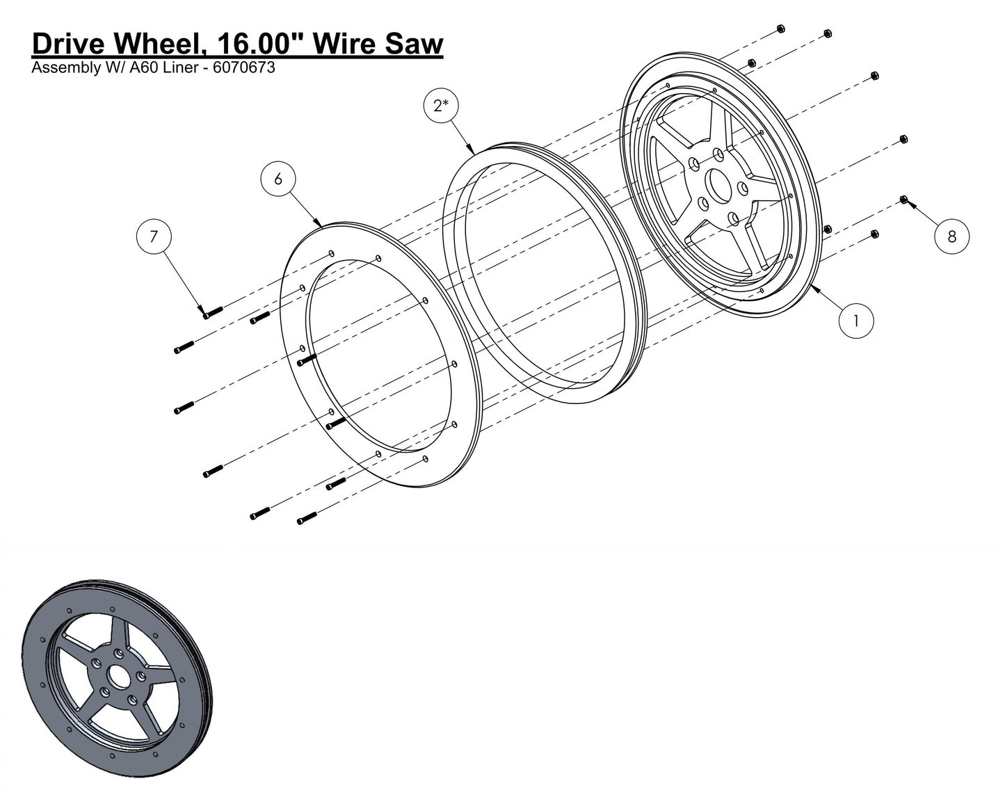 WS30-LE Drive Wheel, 16.00" Wire Saw Assembly Parts