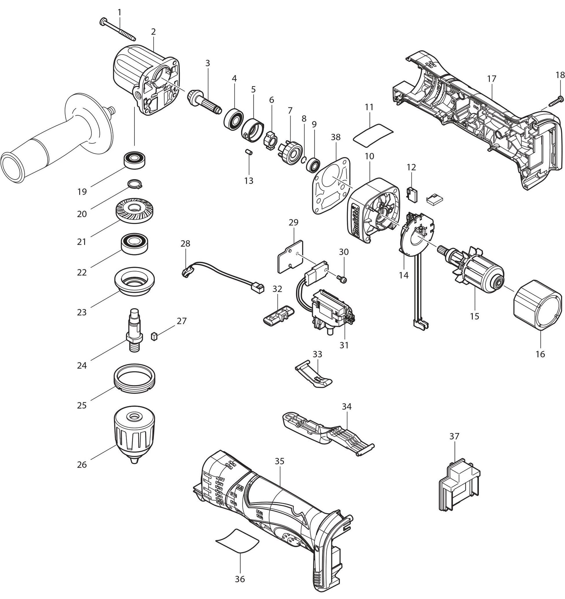 XAD02Z Drill Assembly Parts By Makita