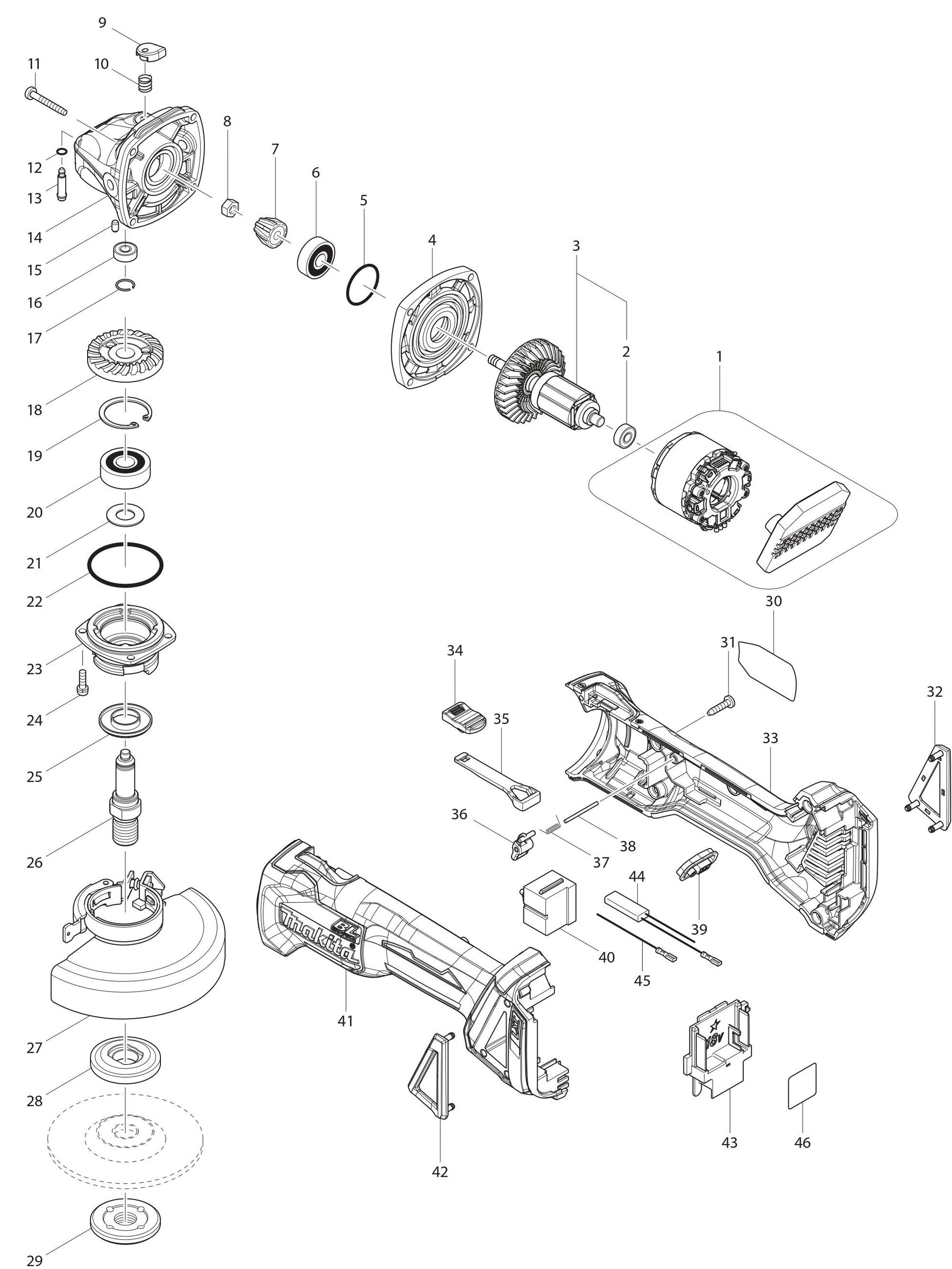 XAG03Z Angle Grinder Assembly Parts By Makita