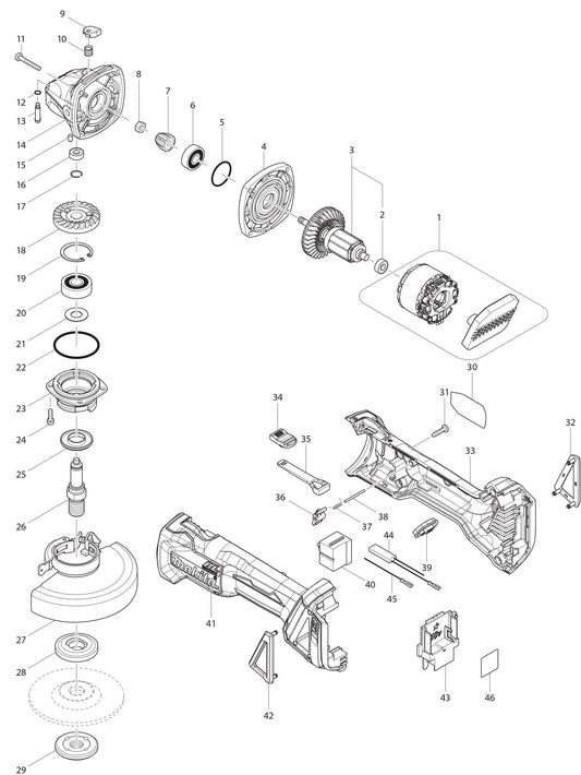 XAG03Z Angle Grinder Assembly Parts By Makita