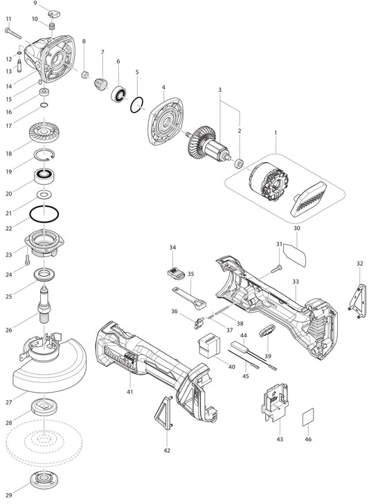 XAG04Z Angle Grinder Assembly Parts By Makita