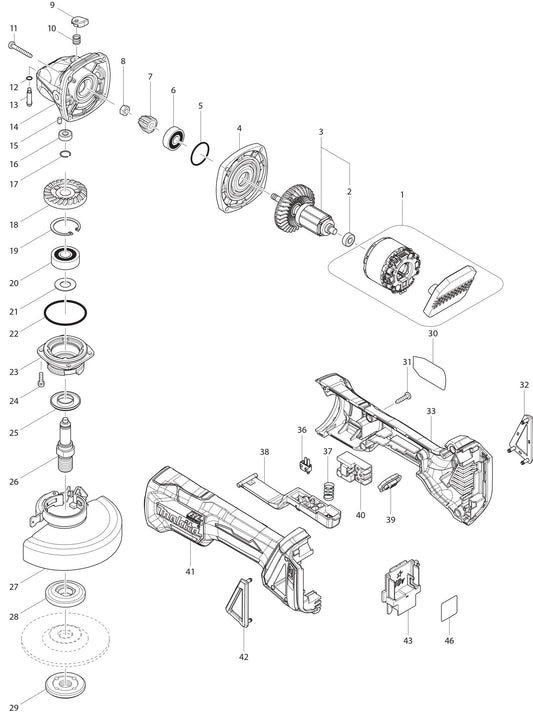XAG06Z Angle Grinder Assembly Parts BY Makita