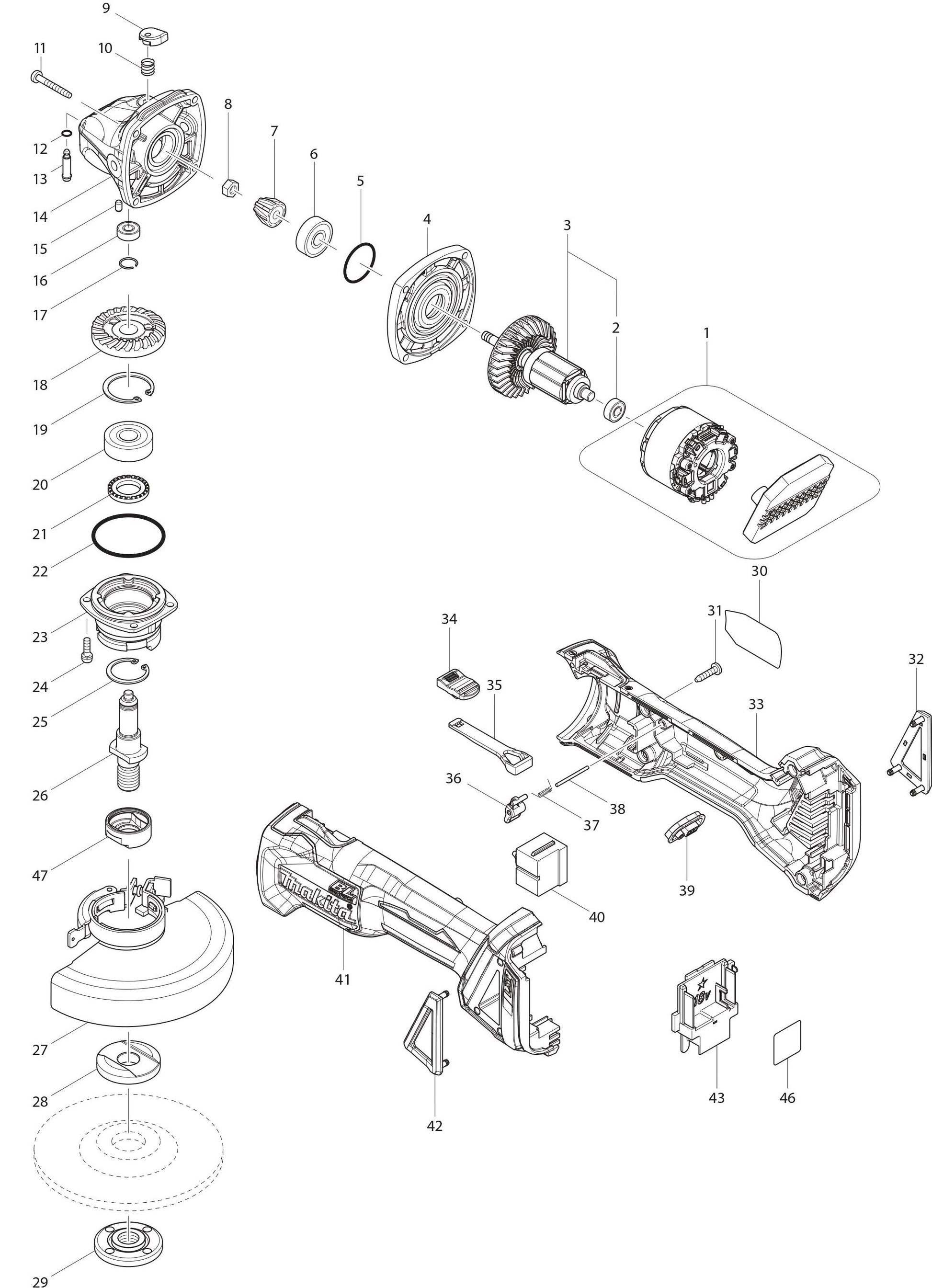 XAG09Z Angle Grinder Assembly Parts By Makita