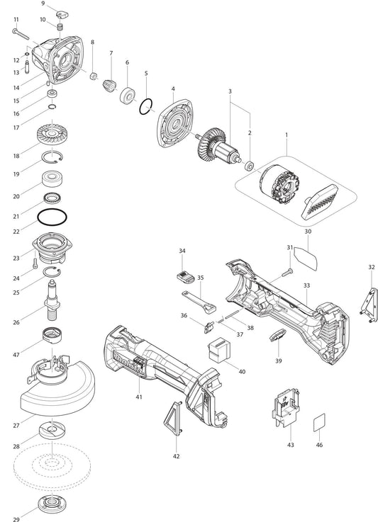 XAG09Z Angle Grinder Assembly Parts By Makita