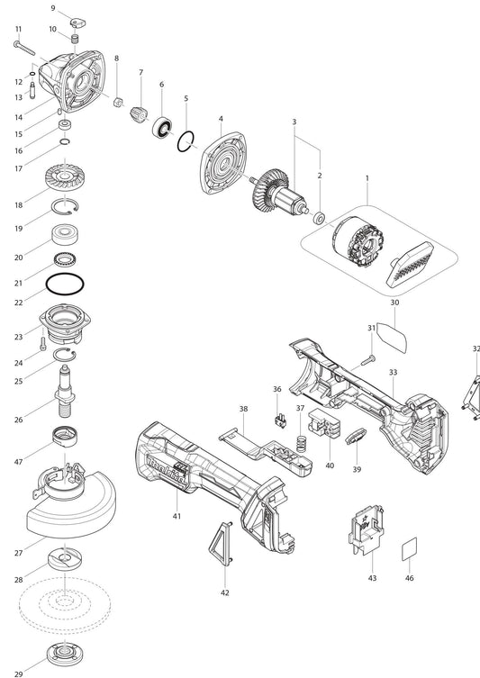 XAG10Z Angle Grinder Assembly Parts By Makita