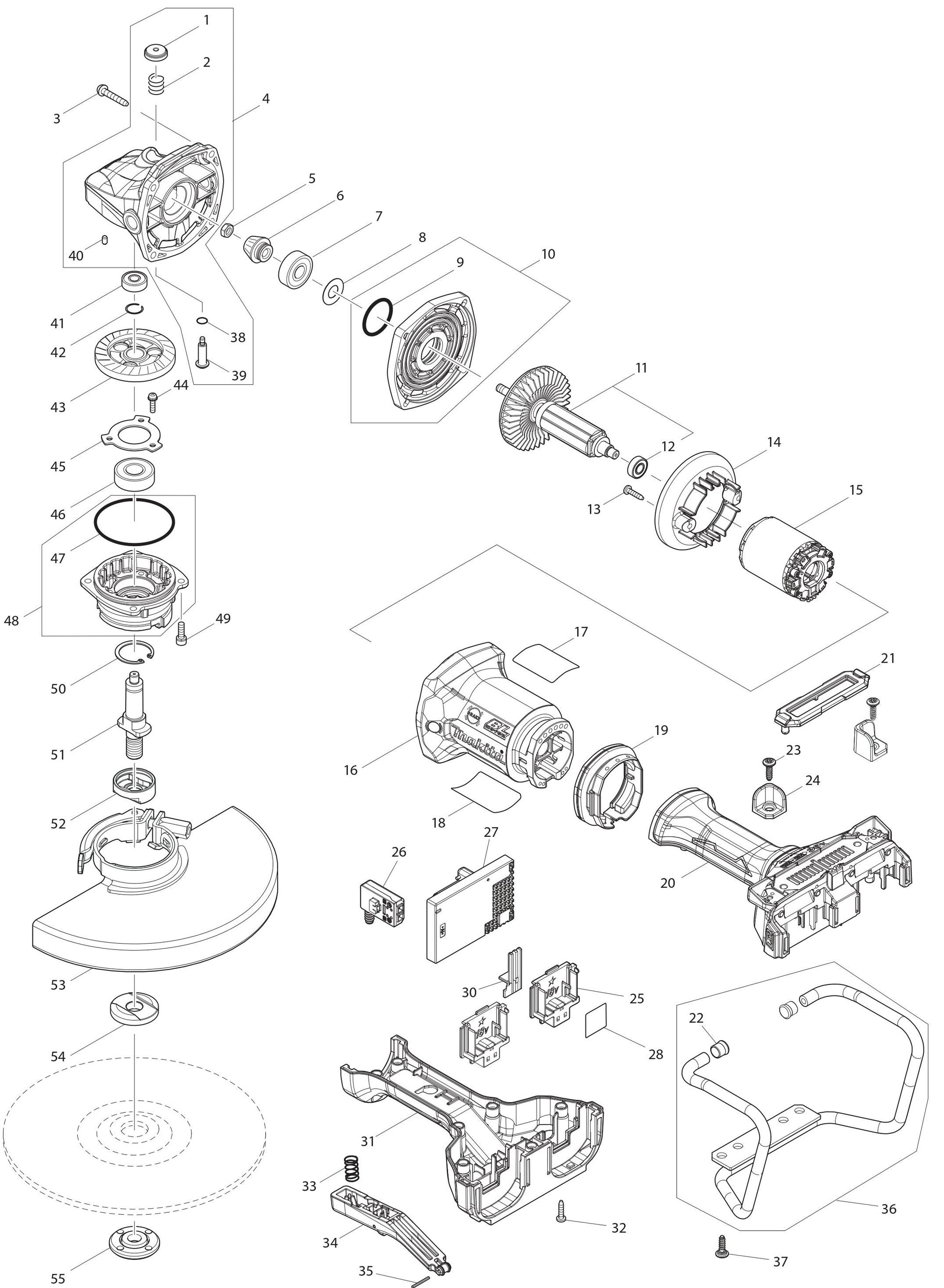 XAG13Z1 Angle Grinder Assembly Parts By Makita