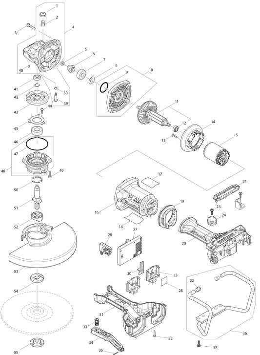 XAG13Z1 Angle Grinder Assembly Parts By Makita