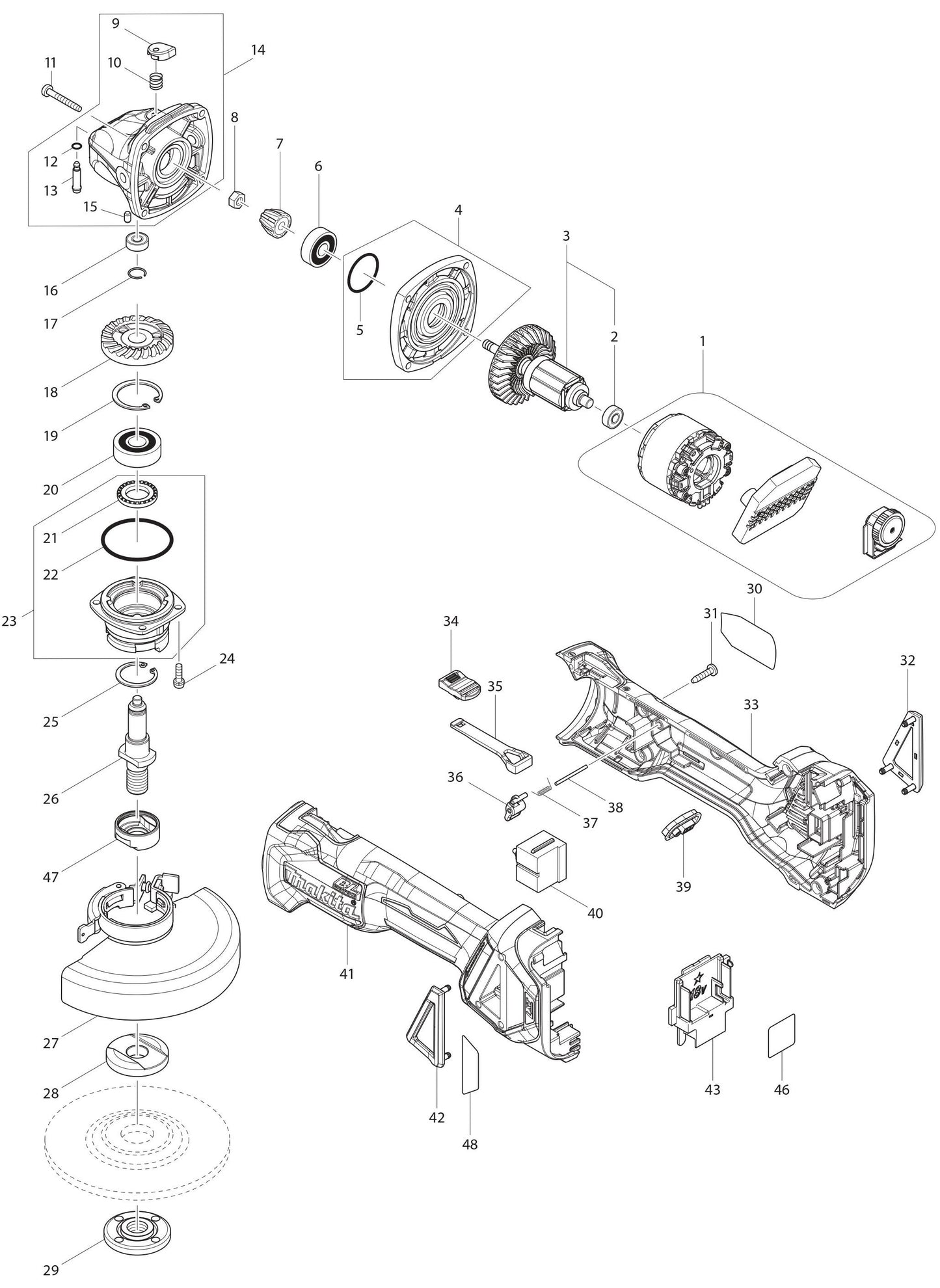 XAG16Z Angle Grinder Assembly Parts By Makita