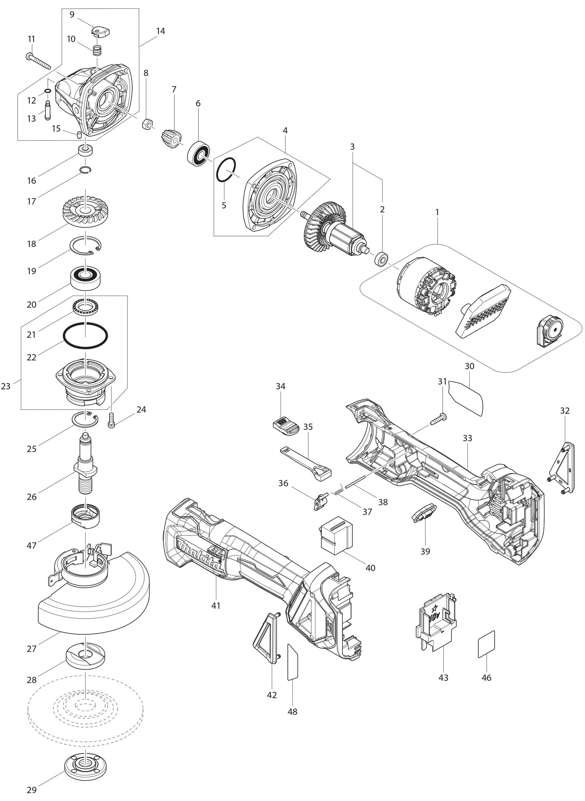 XAG16Z Angle Grinder Assembly Parts By Makita