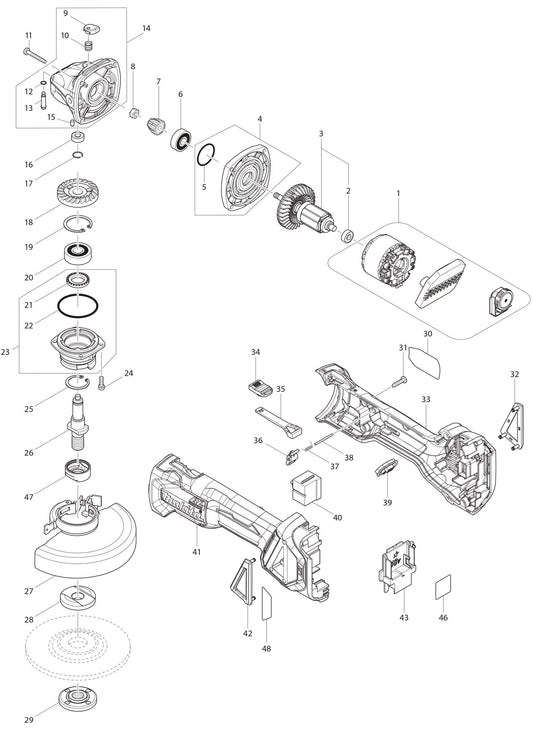 XAG16Z Angle Grinder Assembly Parts By Makita