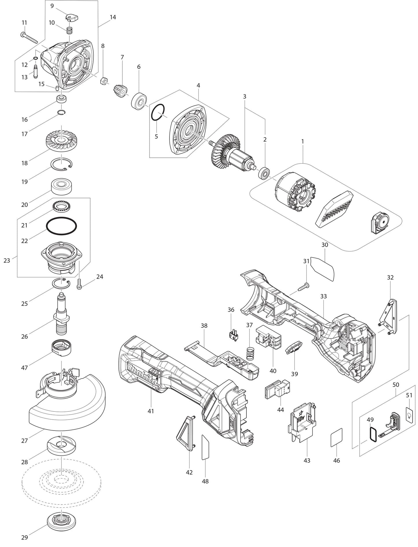 XAG21ZU Angle Grinder Assembly Parts By Makita